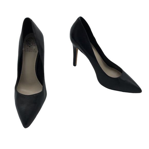 VINCE CAMUTO Black Point Toe  Leather Stiletto Pumps - Picture 1 of 5